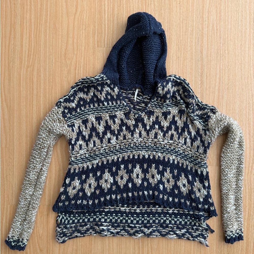 Navy Patterned Free People Women's Sweater